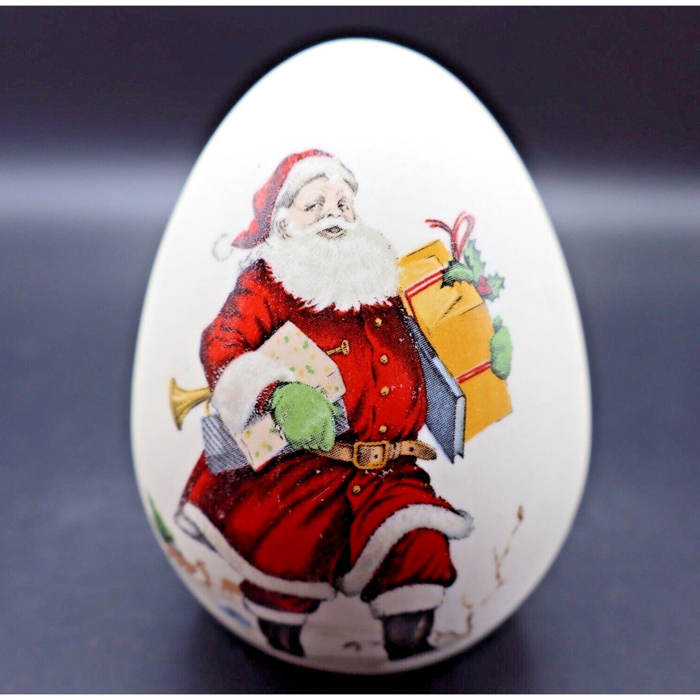 Vintage Porcelain Egg with Santa and a Bag of Toys Handcrafted By Eggzakly